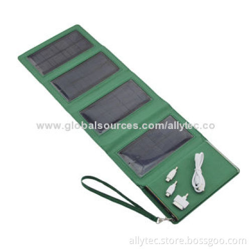 Portable solar mobile phone charger with LED flashlight